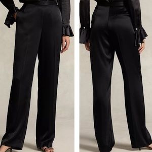 PLUS Bloomingdales Classic‎ Black Satin Straight Leg Dress Pant Size 14